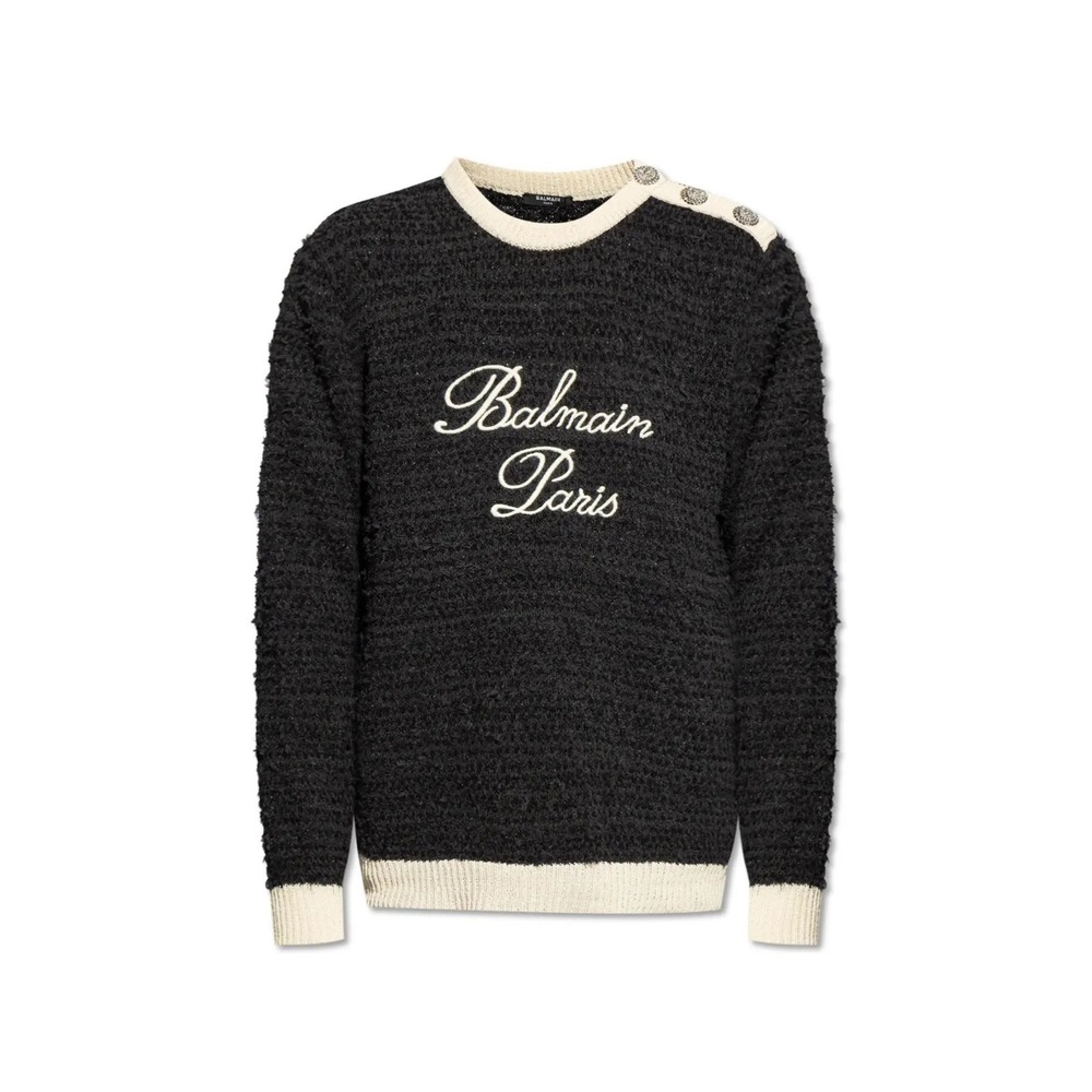 Balmain Paris Mens Tweed Sweater Knit Pullover Top Designer Buttons  XL